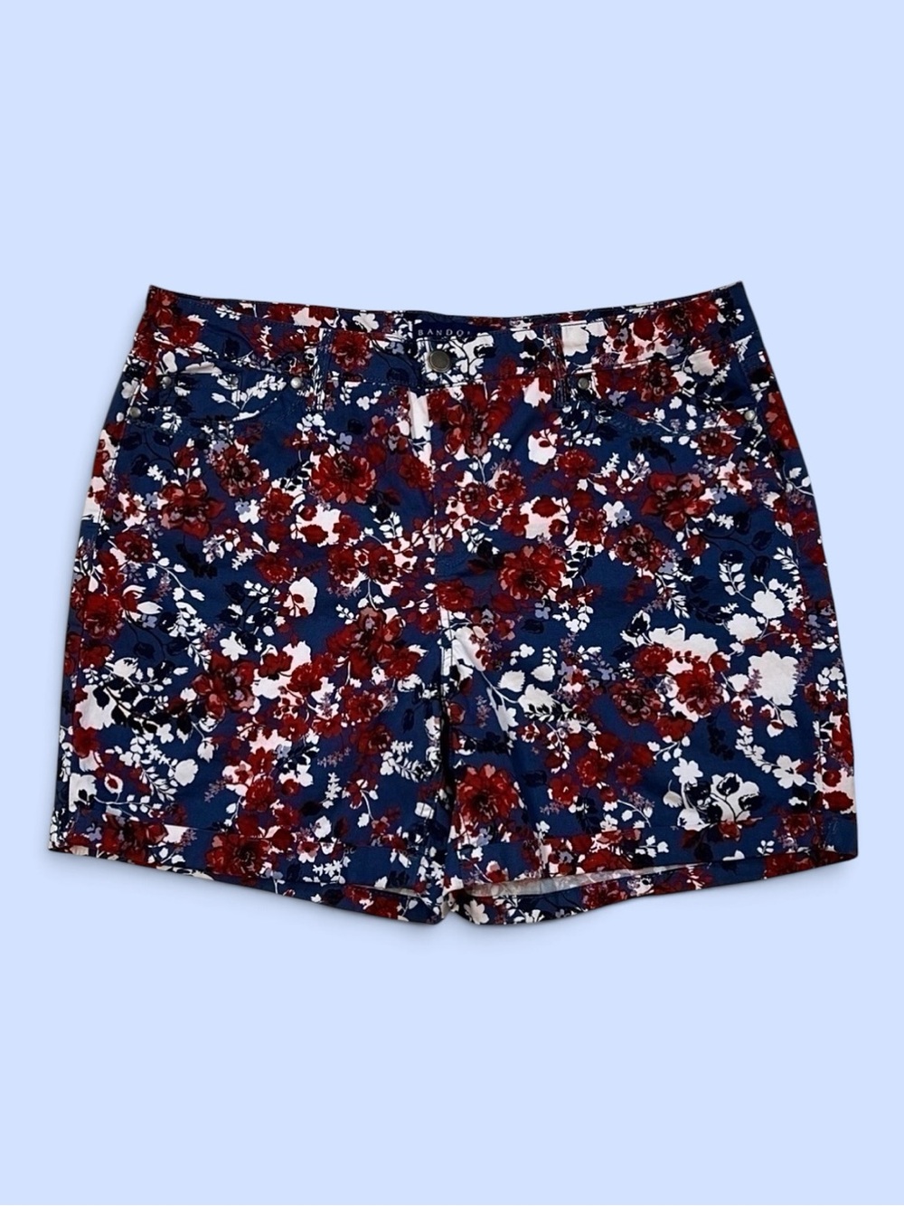 Bandolino Amy Short Floral Print Cuffed Shorts Size 14 Navy Red White